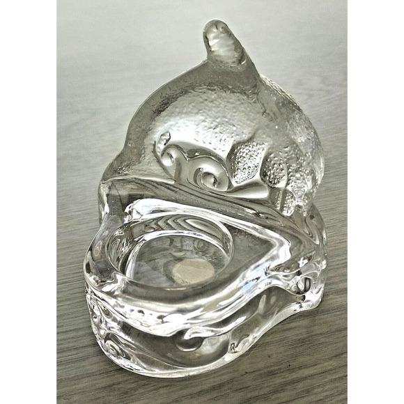 GLASS TEA LIGHT-PARTYLITE-Dolphin Jumping Over Wave-Clear Glass - Picture 5 of 8